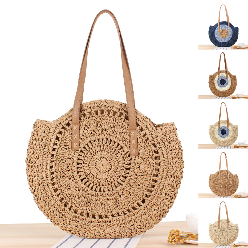 Circle Round Bag - Tas Pantai Jerami Bulat Tas Bahu