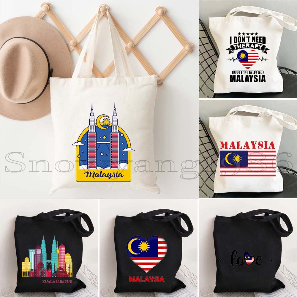 Women Bags Malaysia - Tas Tote Kanvas Wanita Motif Bendera