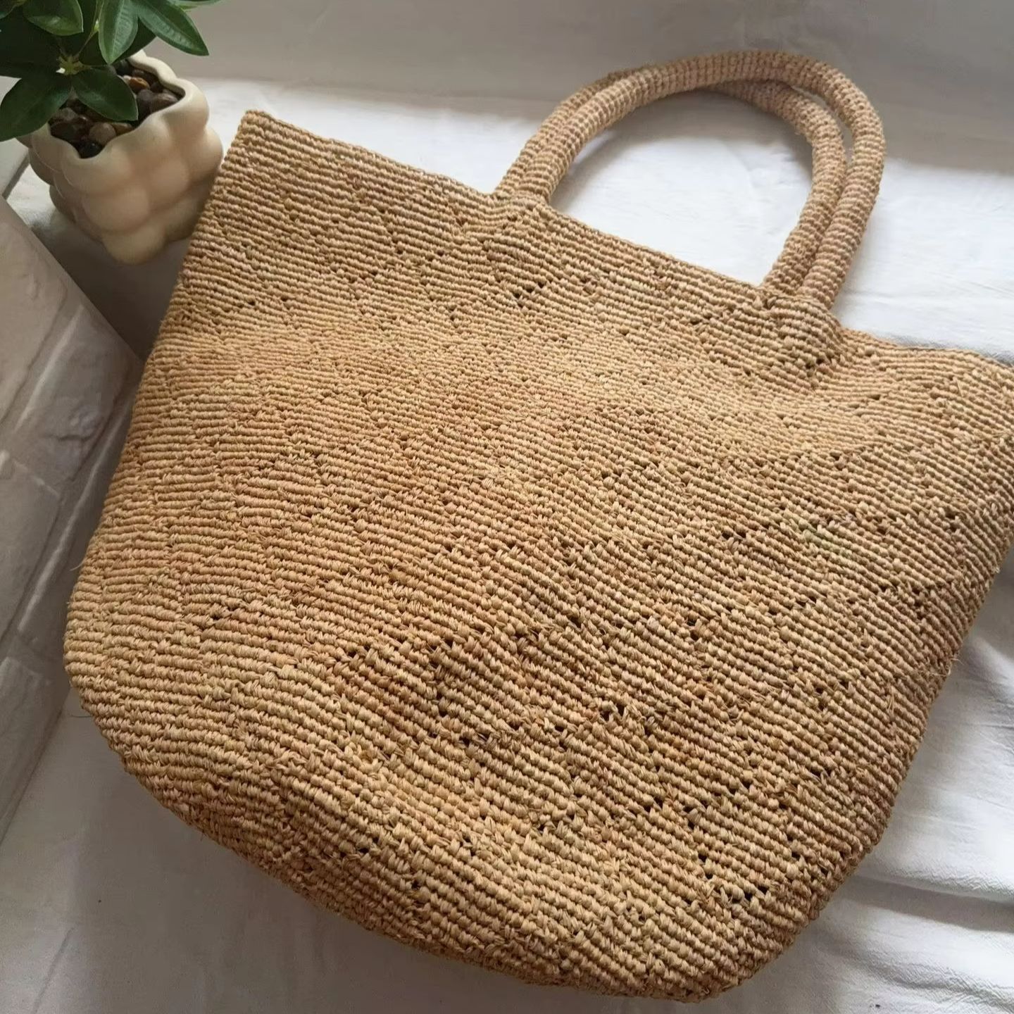Tas Pantai Rajut Crochet Handm - Women'S Raffia Bags ulasan dan harga