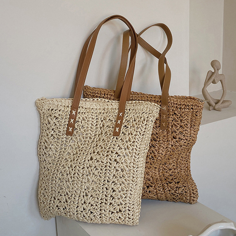 Tas pantai jerami berongga per - Women'S Raffia Bags ulasan dan harga